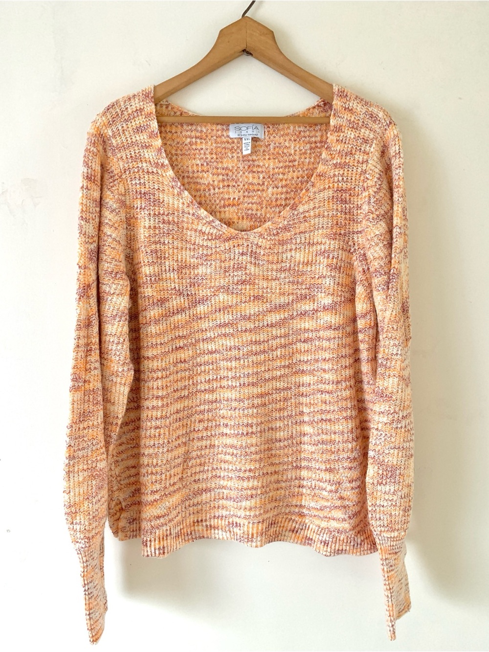 Sofia Jeans by Sofia Vergara Peach Marled V-Neck Knit Sweater Size XXL